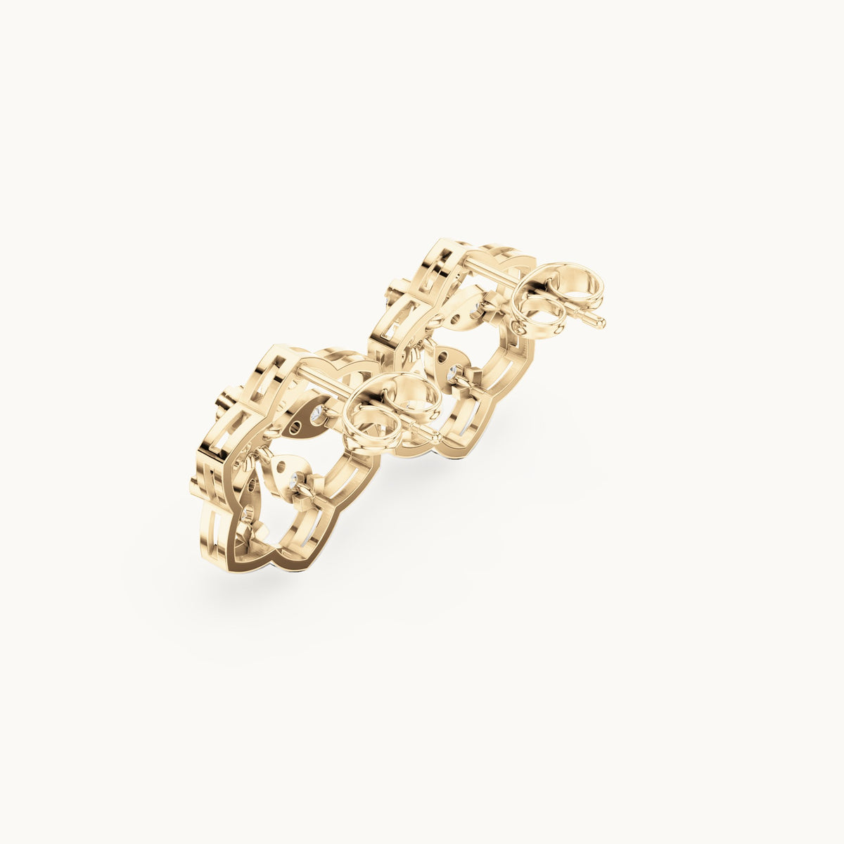 Round lab-grown diamond six-petal outline stud earrings in yellow gold, 0.708 CT TW, view 2