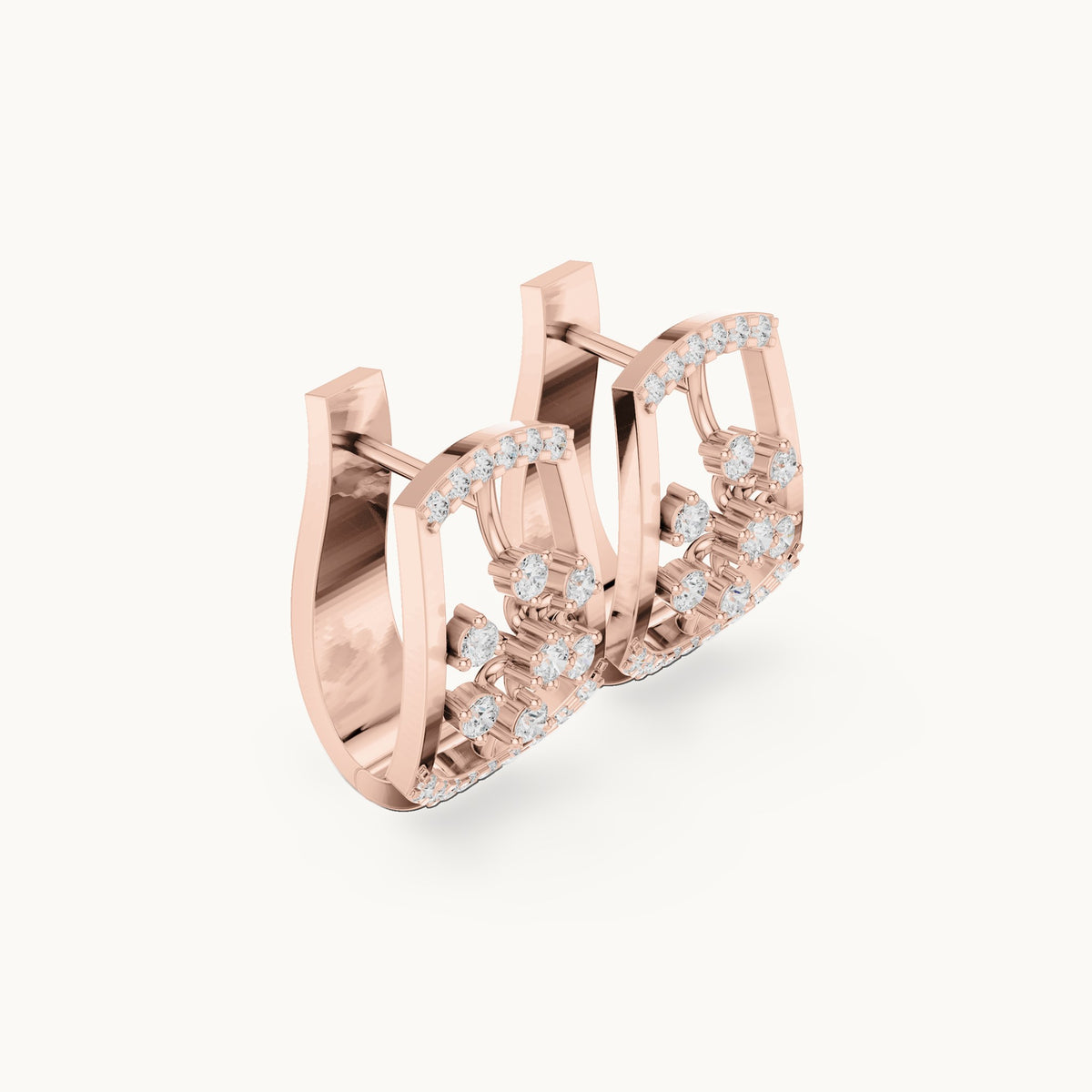 Round lab-grown diamond starburst huggie hoop earrings in rose gold, 0.53 CT TW, view 1