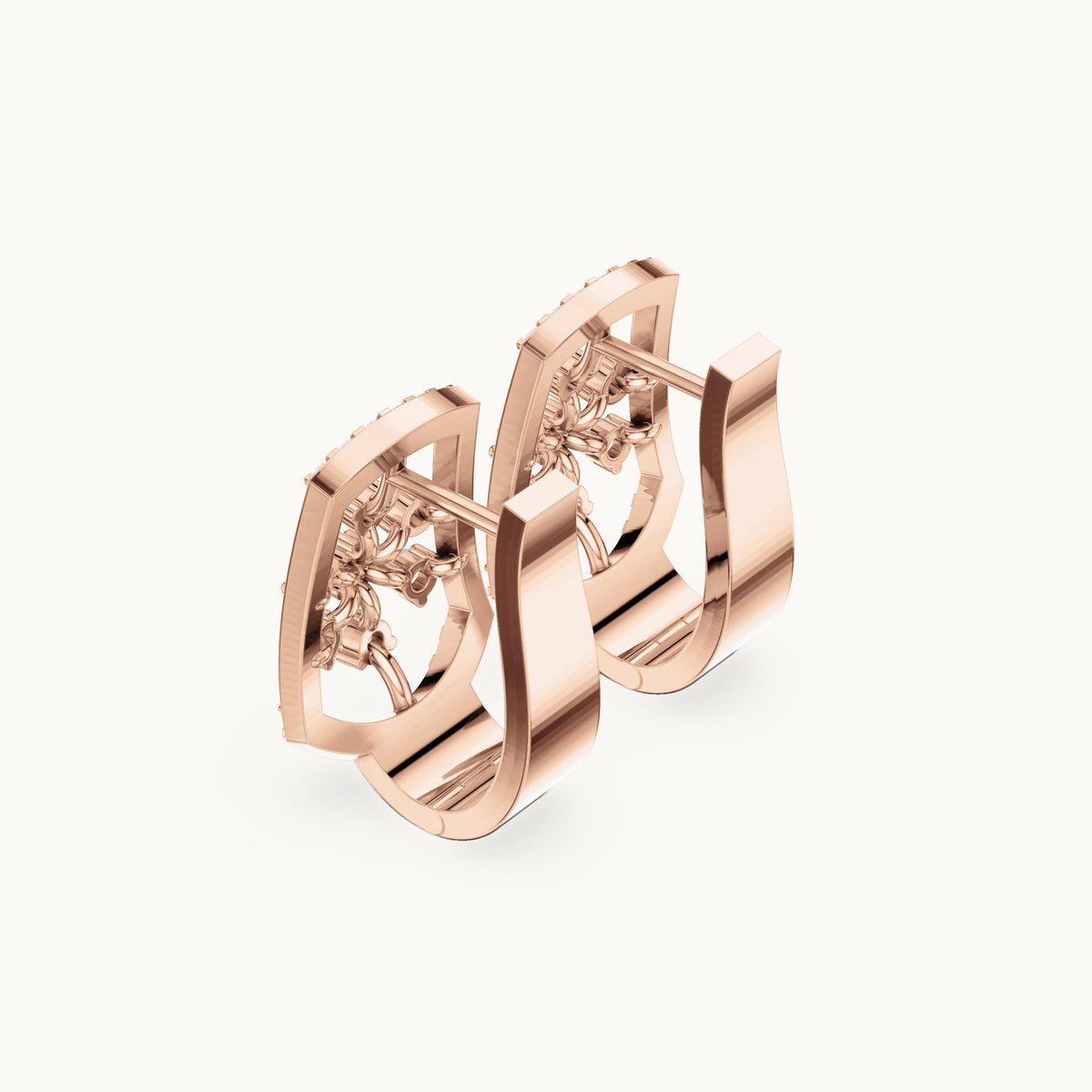 Round lab-grown diamond starburst huggie hoop earrings in rose gold, 0.53 CT TW, view 2