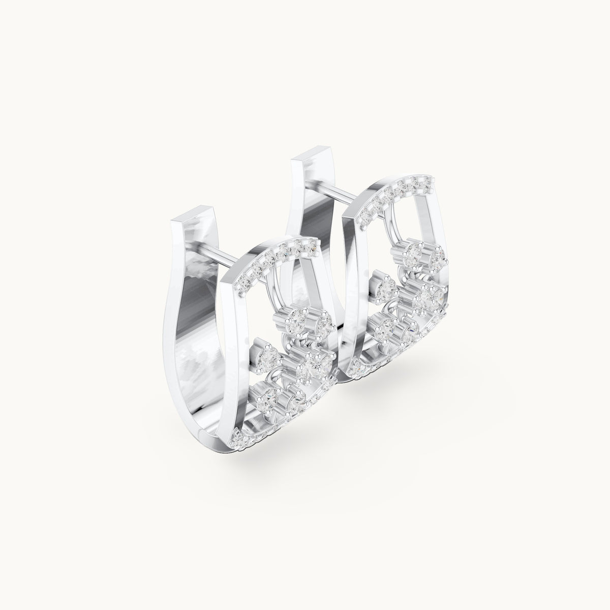 Round lab-grown diamond starburst huggie hoop earrings in white gold, 0.53 CT TW, view 1