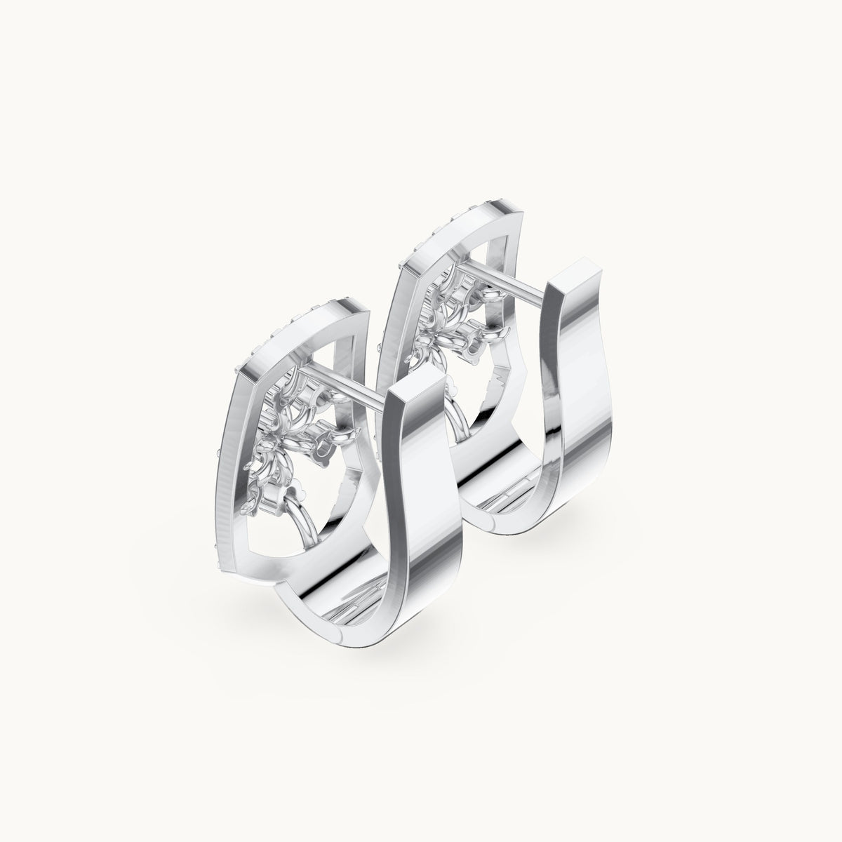Round lab-grown diamond starburst huggie hoop earrings in white gold, 0.53 CT TW, view 2