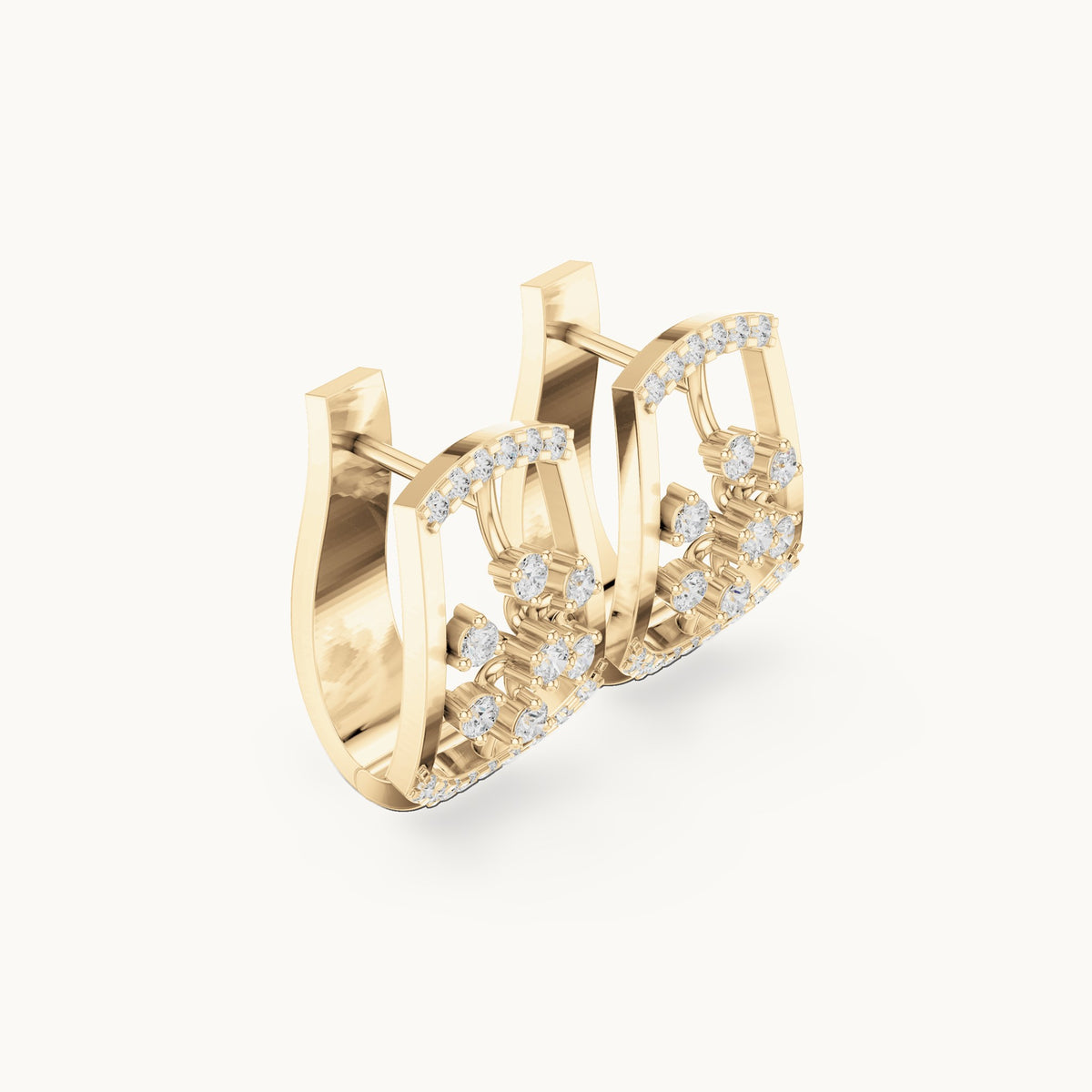 Round lab-grown diamond starburst huggie hoop earrings in yellow gold, 0.53 CT TW, view 1