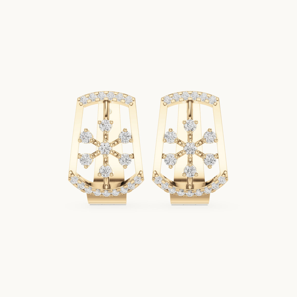 Round lab-grown diamond starburst huggie hoop earrings in yellow gold, 0.53 CT TW, view 4