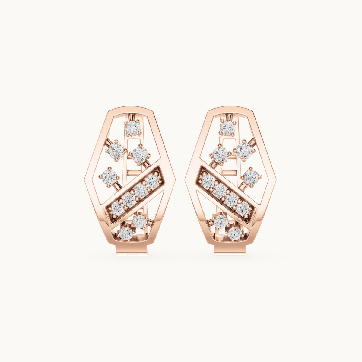 Round lab-grown diamond crossover huggie hoop earrings in rose gold, 0.324 CT TW, view 4