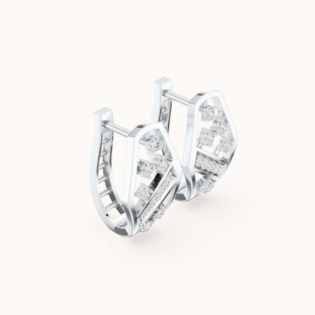Round lab-grown diamond crossover huggie hoop earrings in white gold, 0.324 CT TW, view 1