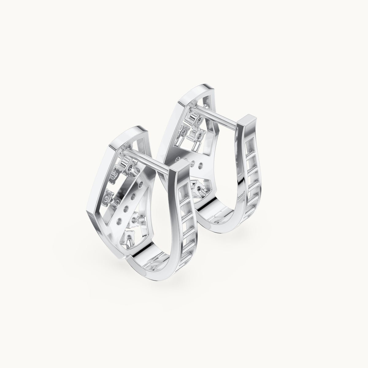 Round lab-grown diamond crossover huggie hoop earrings in white gold, 0.324 CT TW, view 2