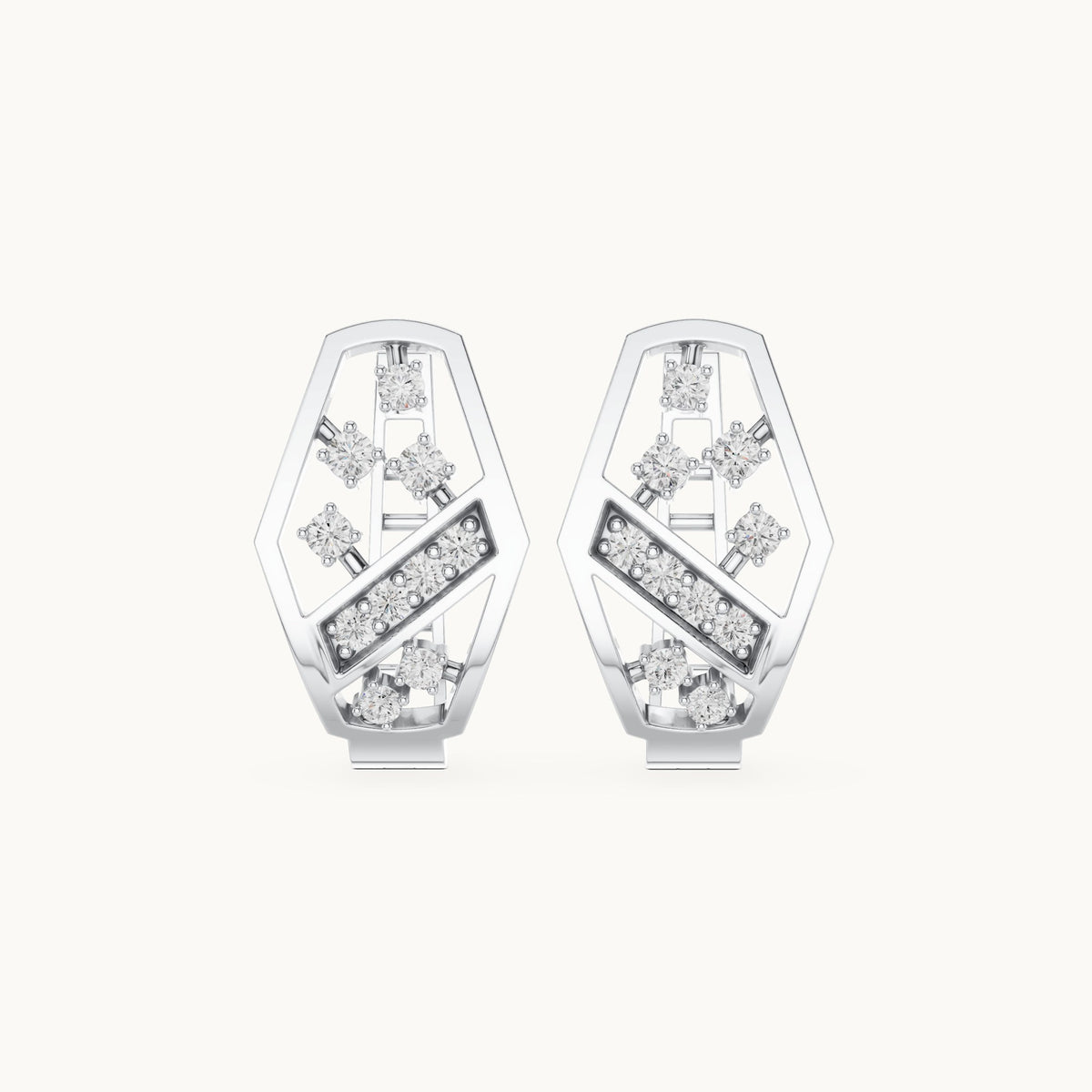 Round lab-grown diamond crossover huggie hoop earrings in white gold, 0.324 CT TW, view 4