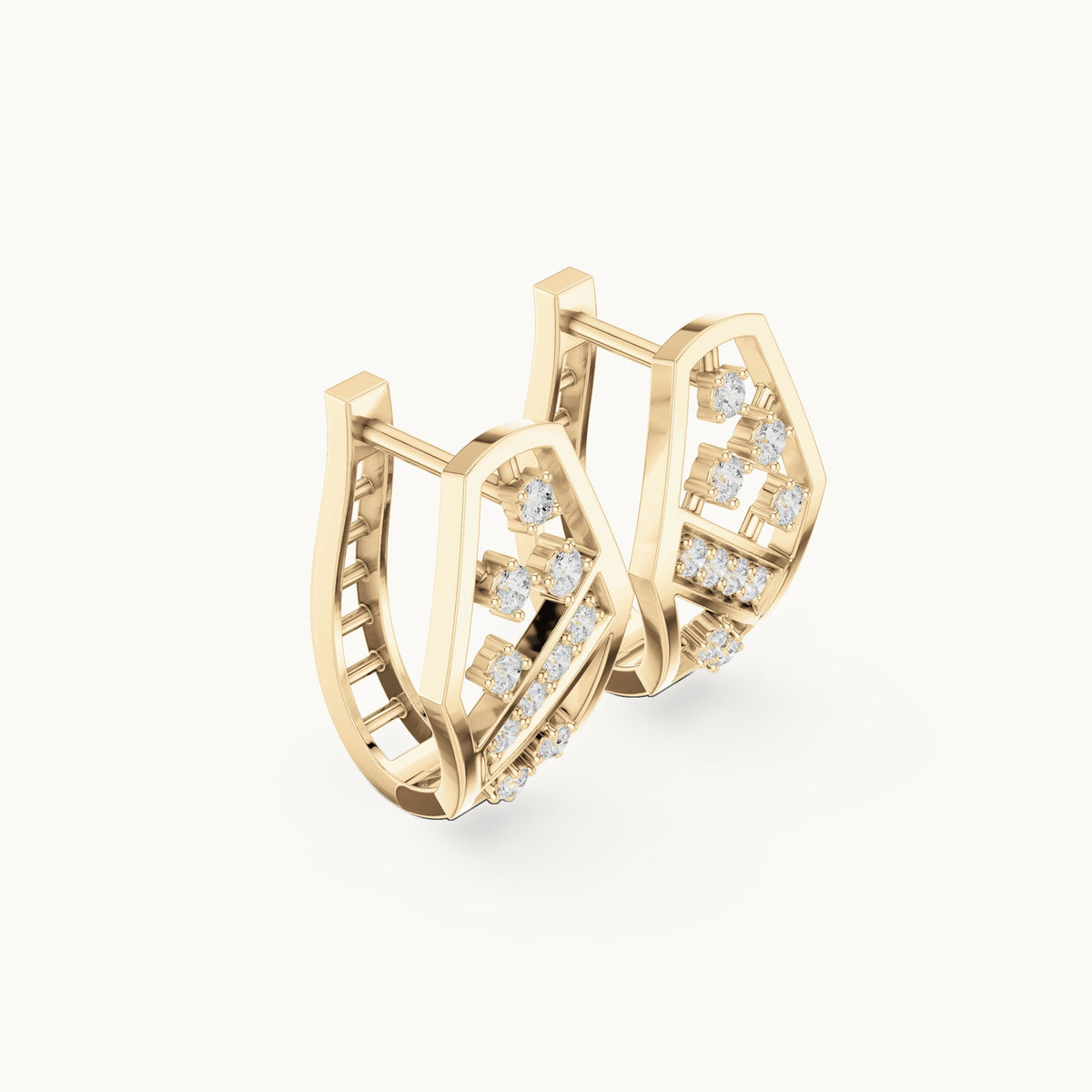 Round lab-grown diamond crossover huggie hoop earrings in yellow gold, 0.324 CT TW, view 1