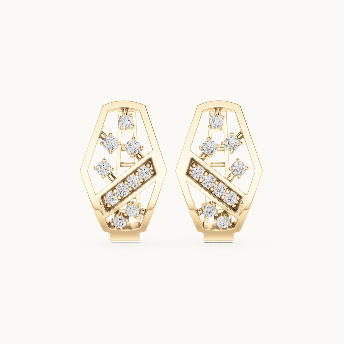 Round lab-grown diamond crossover huggie hoop earrings in yellow gold, 0.324 CT TW, view 4