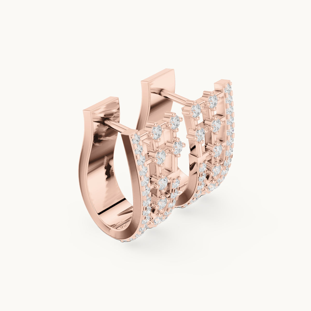 Round lab-grown diamond double-ladder huggie earrings in rose gold, 0.636 CT TW, view 1