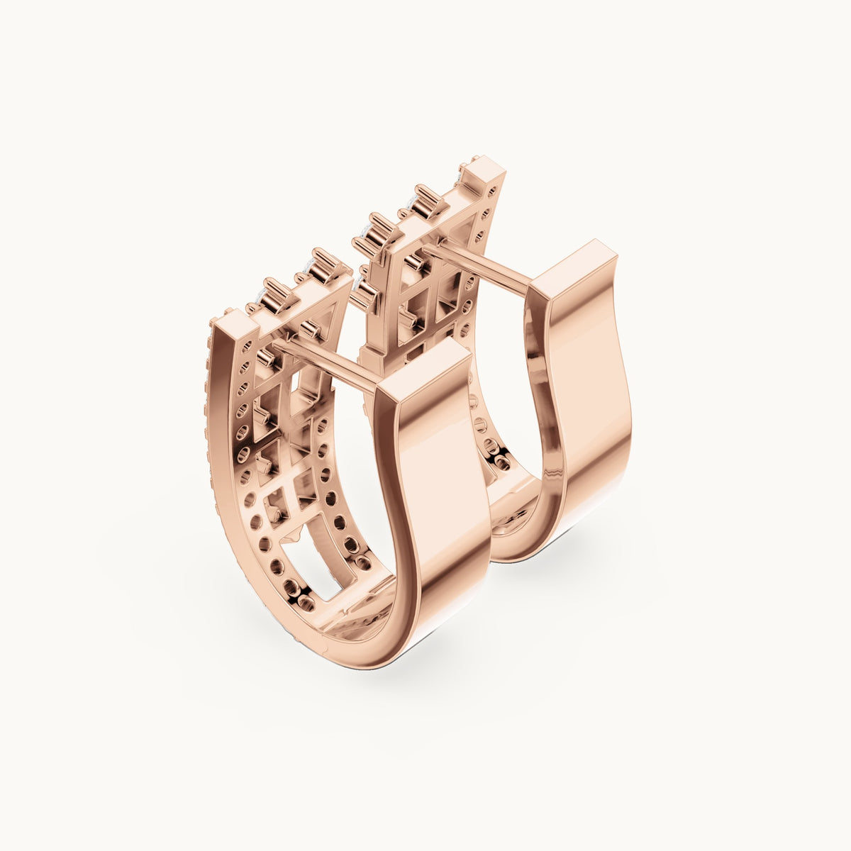 Round lab-grown diamond double-ladder huggie earrings in rose gold, 0.636 CT TW, view 2