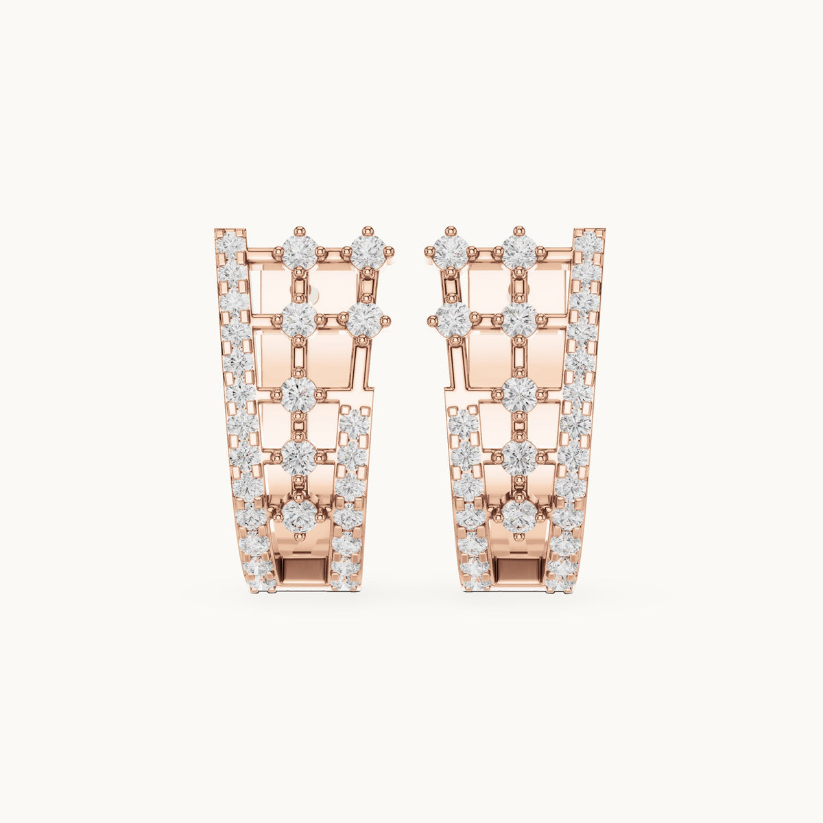 Round lab-grown diamond double-ladder huggie earrings in rose gold, 0.636 CT TW, view 4