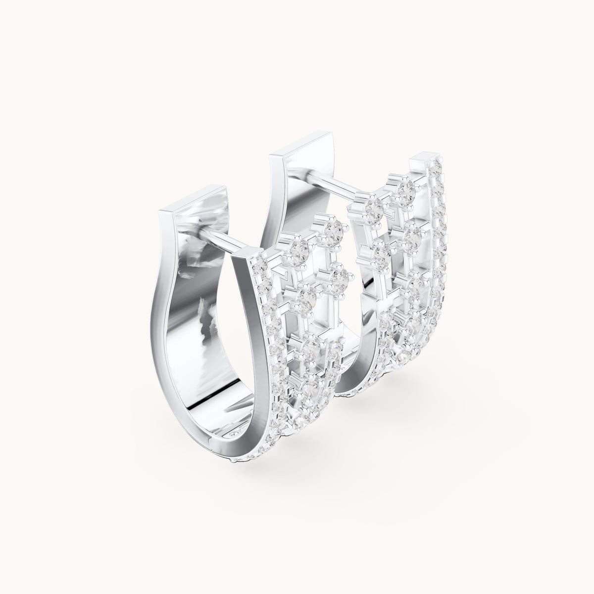 Round lab-grown diamond double-ladder huggie earrings in white gold, 0.636 CT TW, view 1
