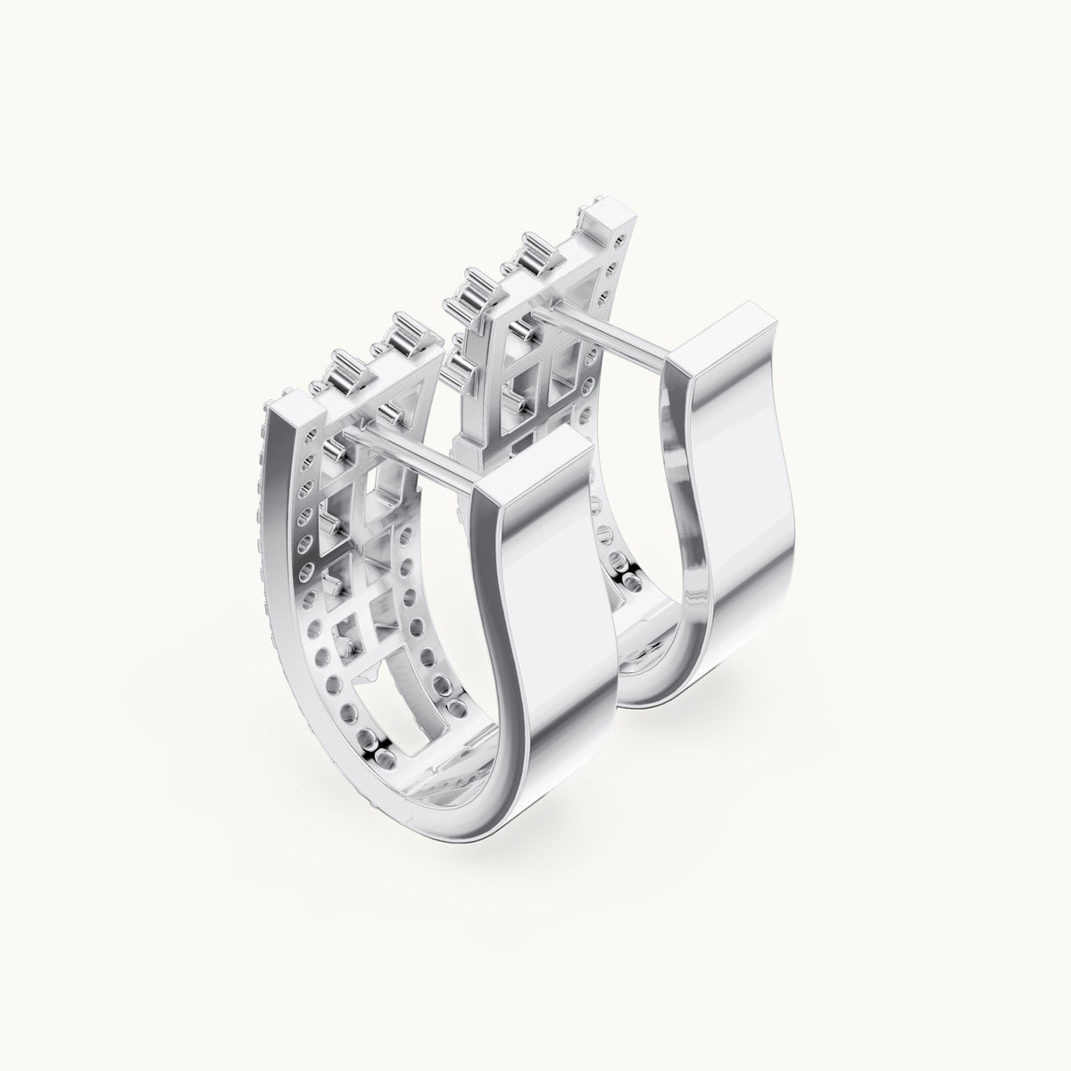 Round lab-grown diamond double-ladder huggie earrings in white gold, 0.636 CT TW, view 2