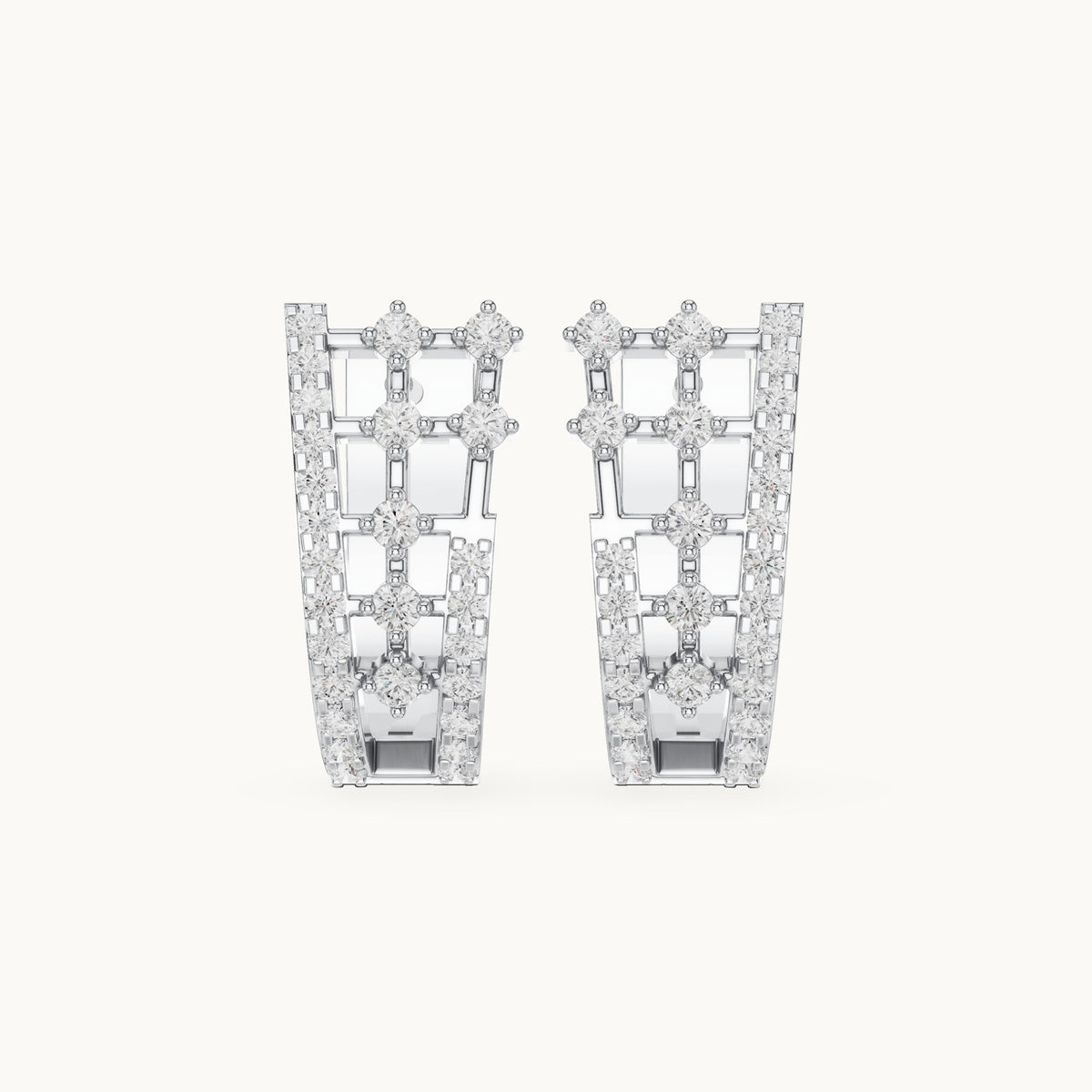 Round lab-grown diamond double-ladder huggie earrings in white gold, 0.636 CT TW, view 4