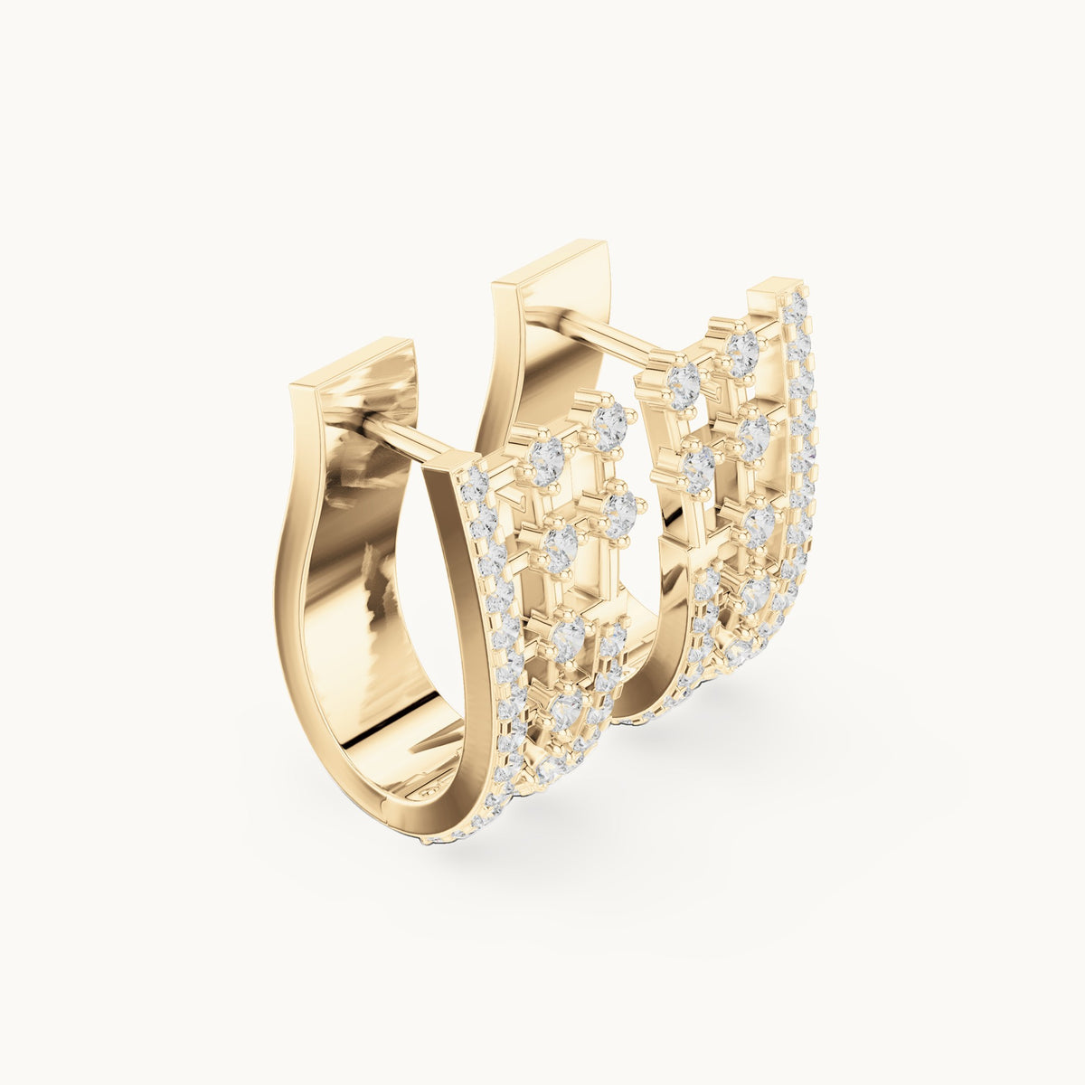 Round lab-grown diamond double-ladder huggie earrings in yellow gold, 0.636 CT TW, view 1