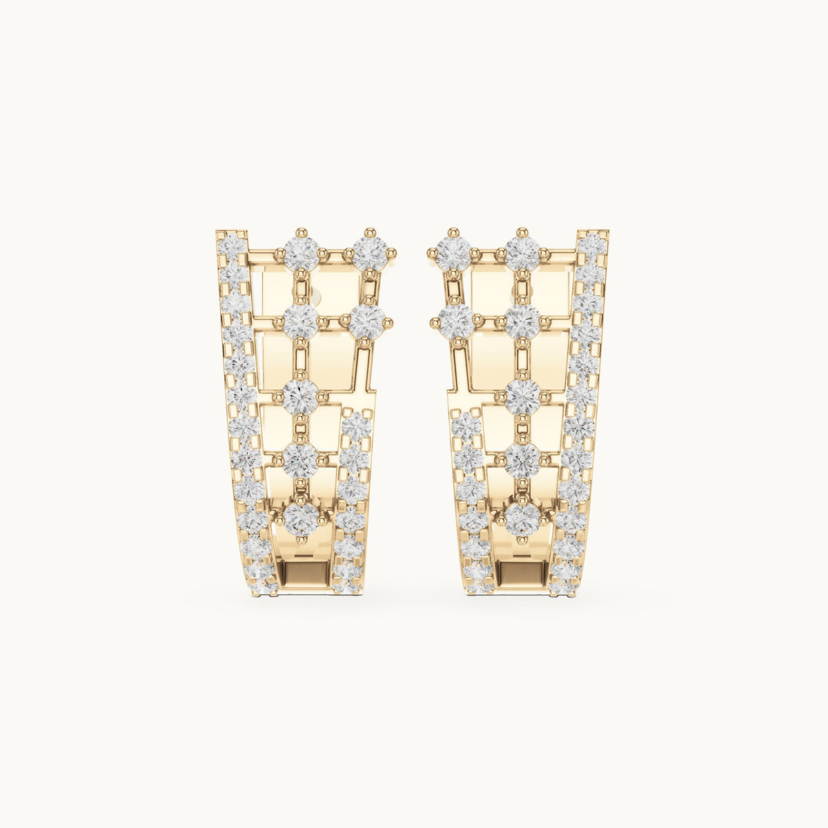 Round lab-grown diamond double-ladder huggie earrings in yellow gold, 0.636 CT TW, view 4