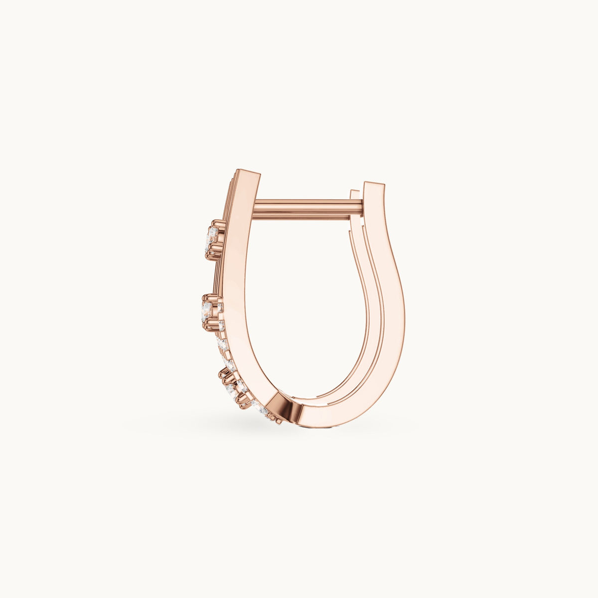 Round lab-grown diamond graduated lattice huggie earrings in rose gold, 0.342 CT TW, view 3