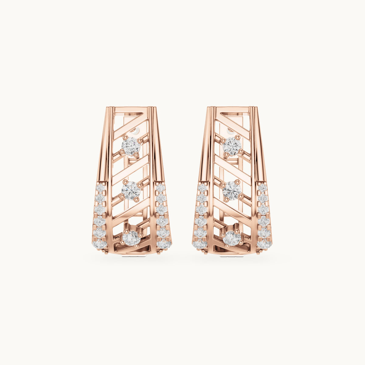 Round lab-grown diamond graduated lattice huggie earrings in rose gold, 0.342 CT TW, view 4