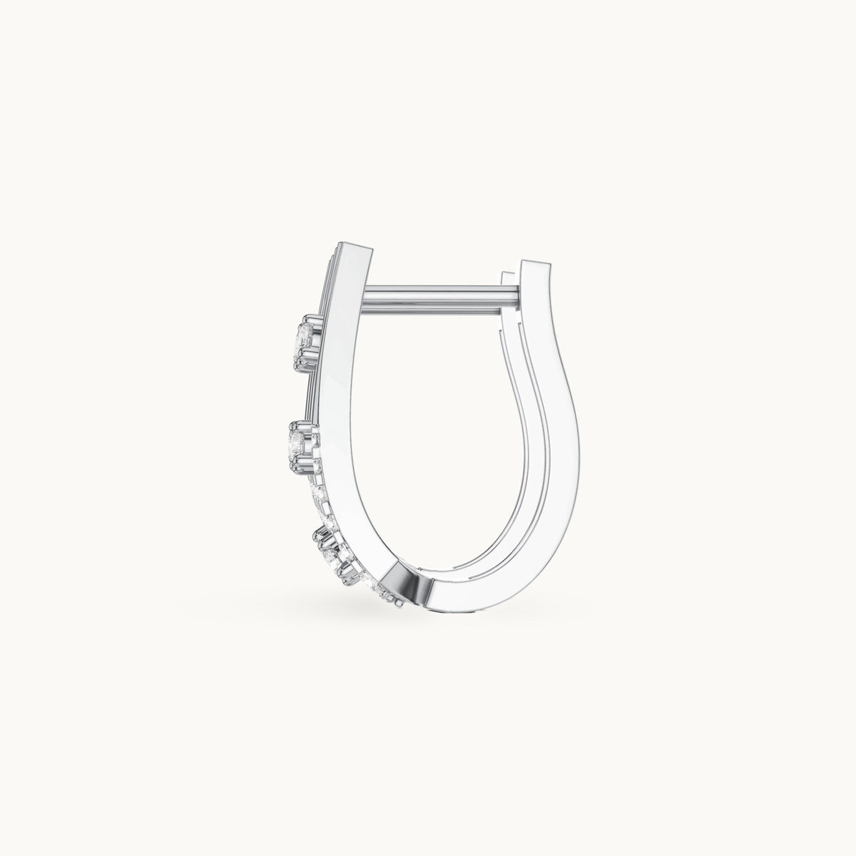 Round lab-grown diamond graduated lattice huggie earrings in white gold, 0.342 CT TW, view 3