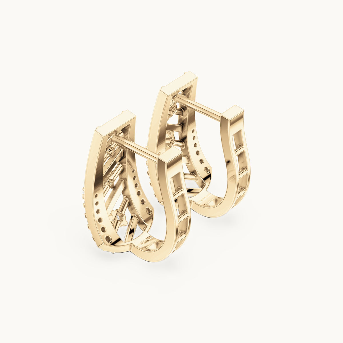 Round lab-grown diamond graduated lattice huggie earrings in yellow gold, 0.342 CT TW, view 2