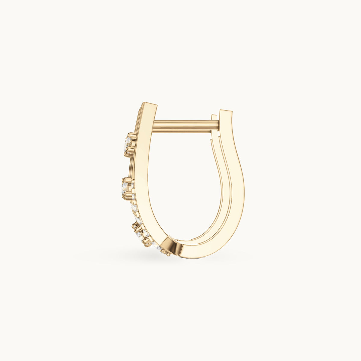 Round lab-grown diamond graduated lattice huggie earrings in yellow gold, 0.342 CT TW, view 3