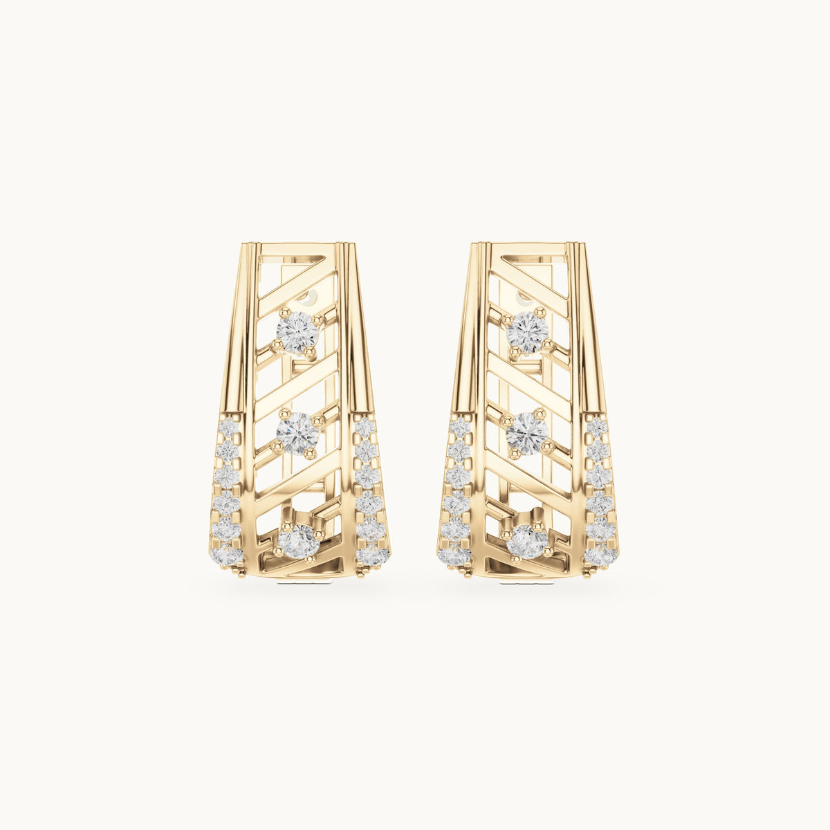 Round lab-grown diamond graduated lattice huggie earrings in yellow gold, 0.342 CT TW, view 4