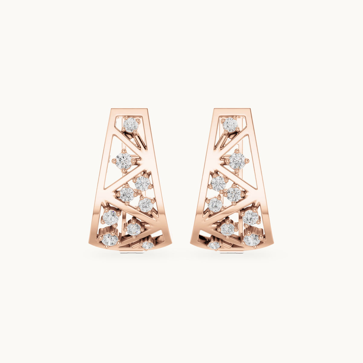 Round lab-grown diamond tiered triangle huggie hoop earrings in rose gold, 0.28 CT TW, view 4