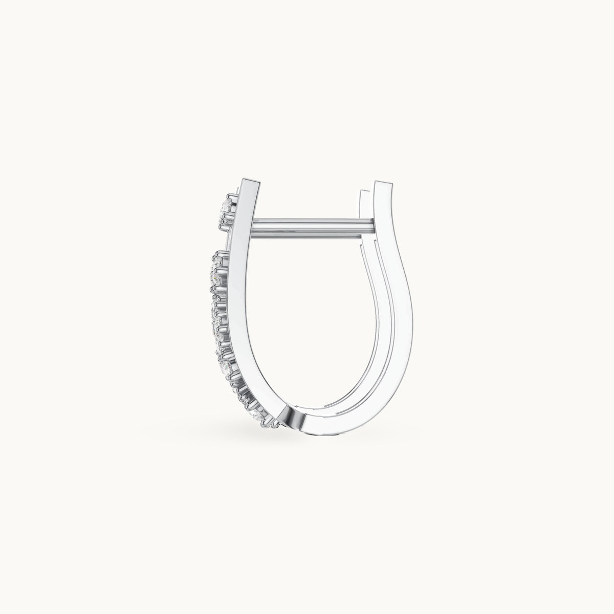 Round lab-grown diamond tiered triangle huggie hoop earrings in white gold, 0.28 CT TW, view 3