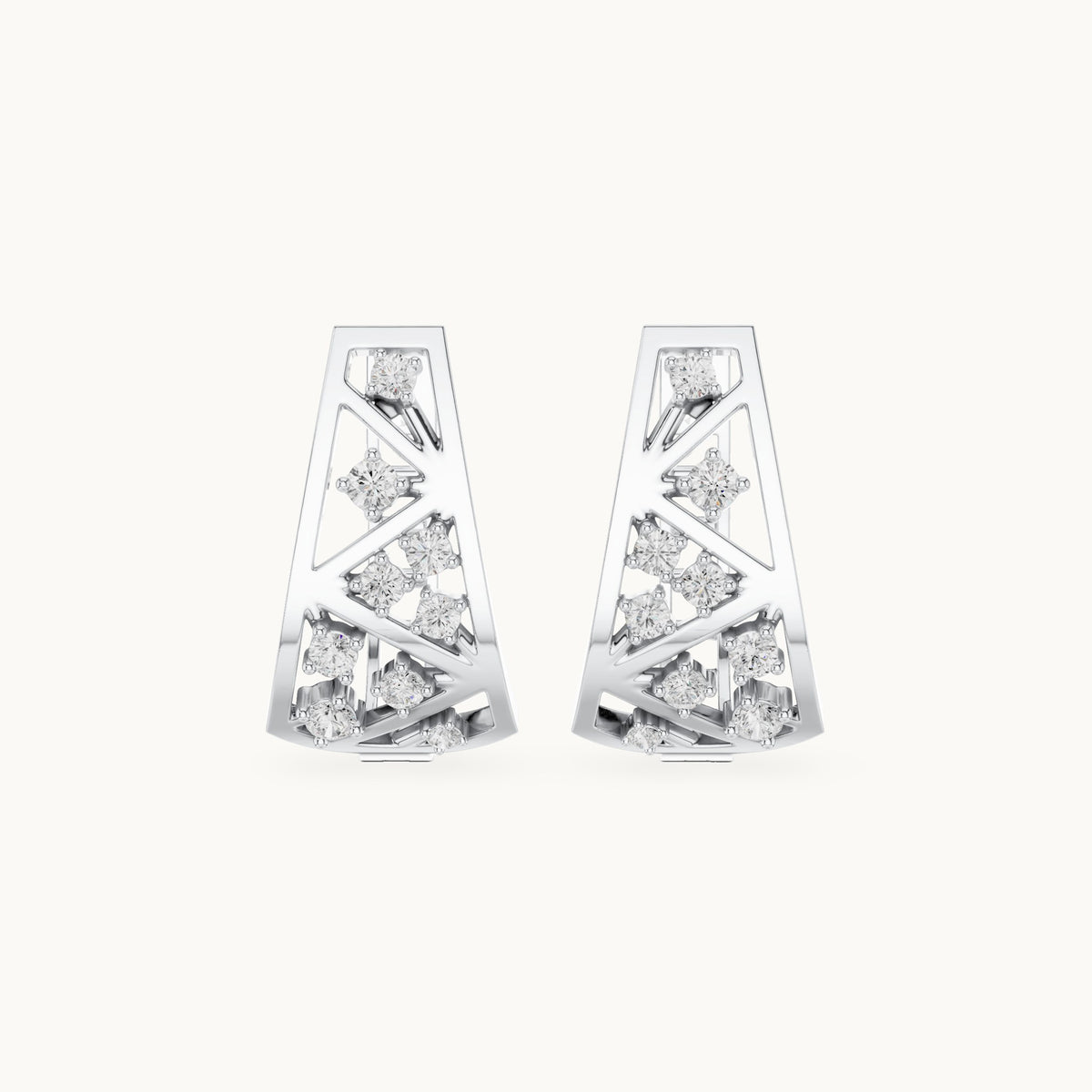 Round lab-grown diamond tiered triangle huggie hoop earrings in white gold, 0.28 CT TW, view 4