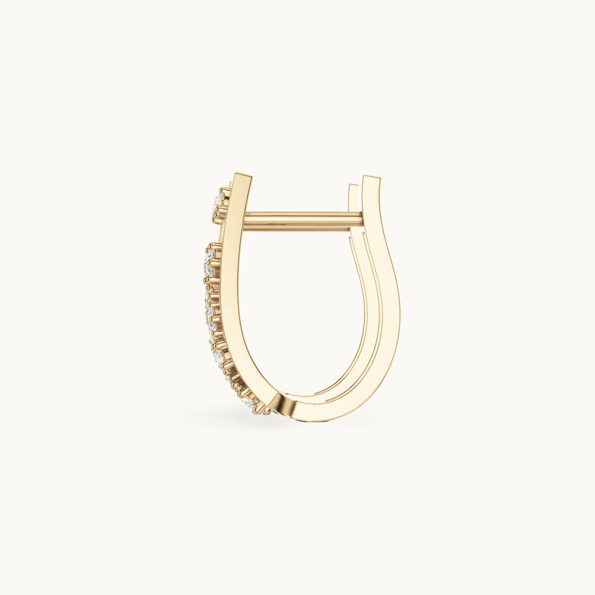 Round lab-grown diamond tiered triangle huggie hoop earrings in yellow gold, 0.28 CT TW, view 3