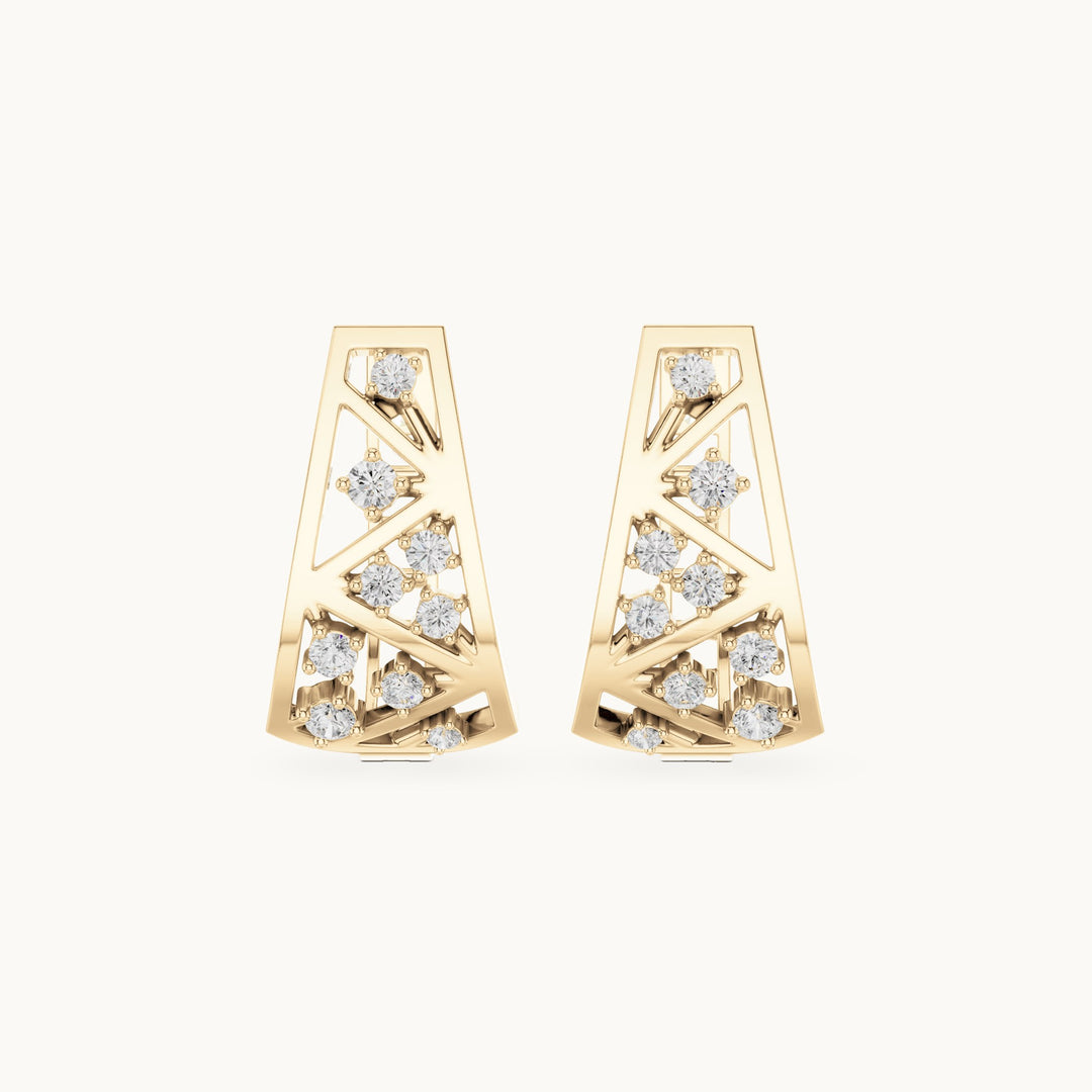 Round lab-grown diamond tiered triangle huggie hoop earrings in yellow gold, 0.28 CT TW, view 4