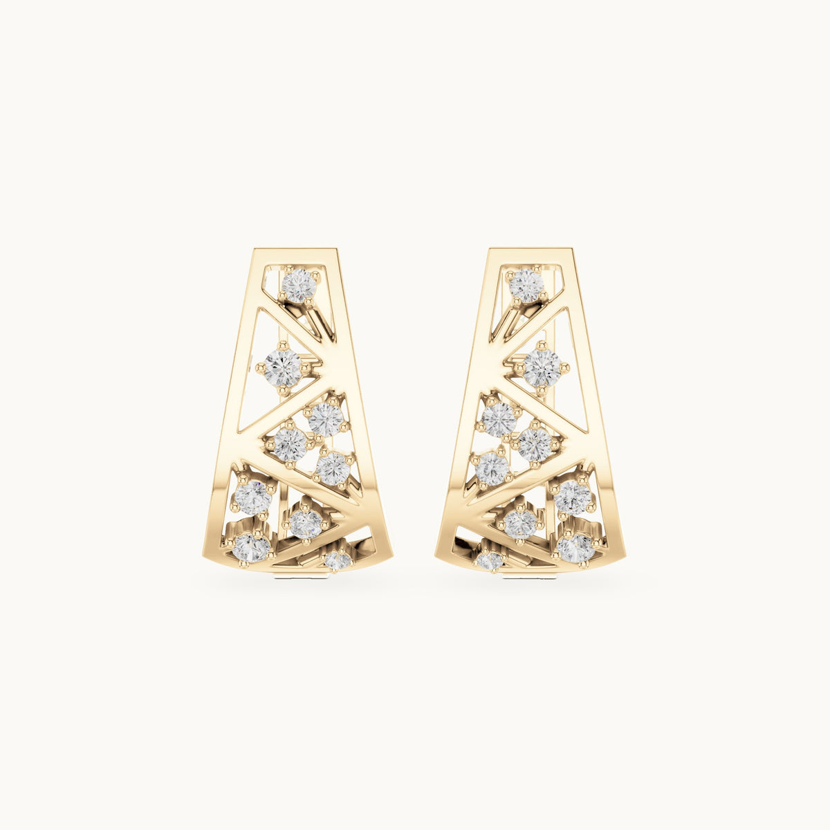 Round lab-grown diamond tiered triangle huggie hoop earrings in yellow gold, 0.28 CT TW, view 4