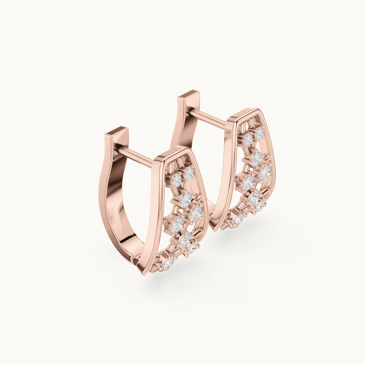 Round lab-grown diamond lattice huggie earrings in rose gold, 0.334 CT TW, view 1