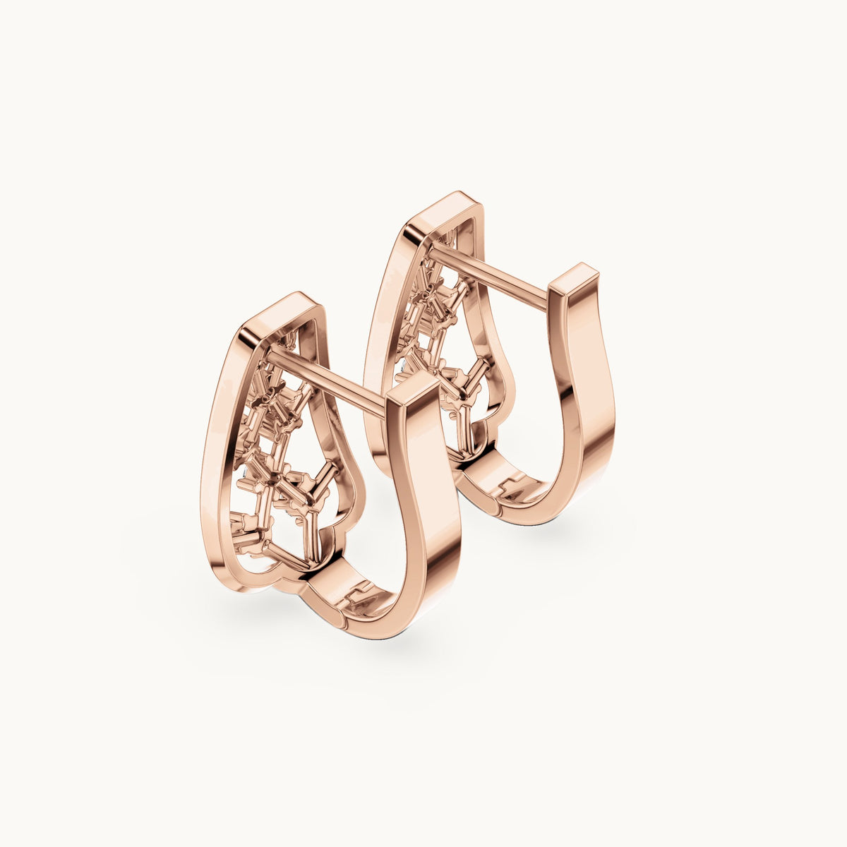 Round lab-grown diamond lattice huggie earrings in rose gold, 0.334 CT TW, view 2