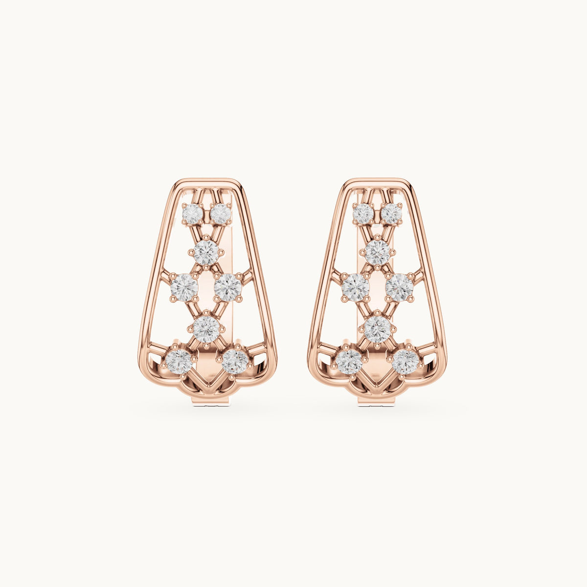 Round lab-grown diamond lattice huggie earrings in rose gold, 0.334 CT TW, view 4