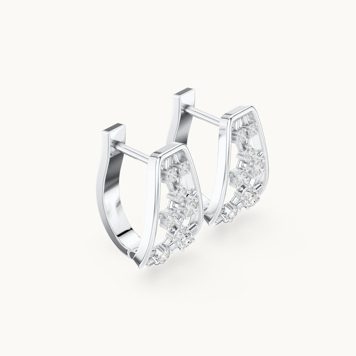 Round lab-grown diamond lattice huggie earrings in white gold, 0.334 CT TW, view 1