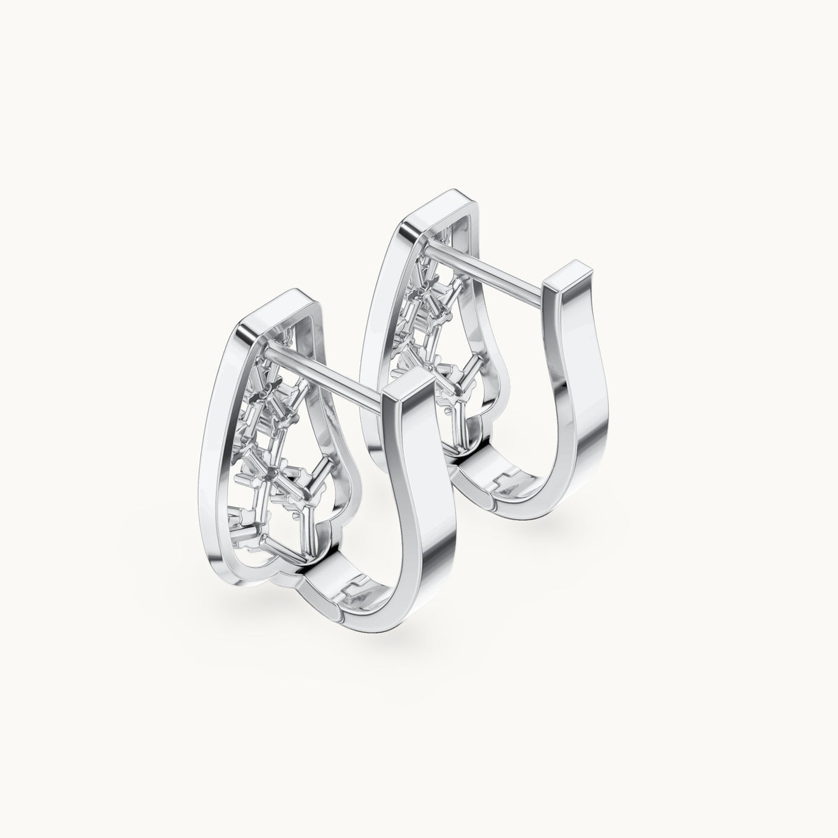 Round lab-grown diamond lattice huggie earrings in white gold, 0.334 CT TW, view 2