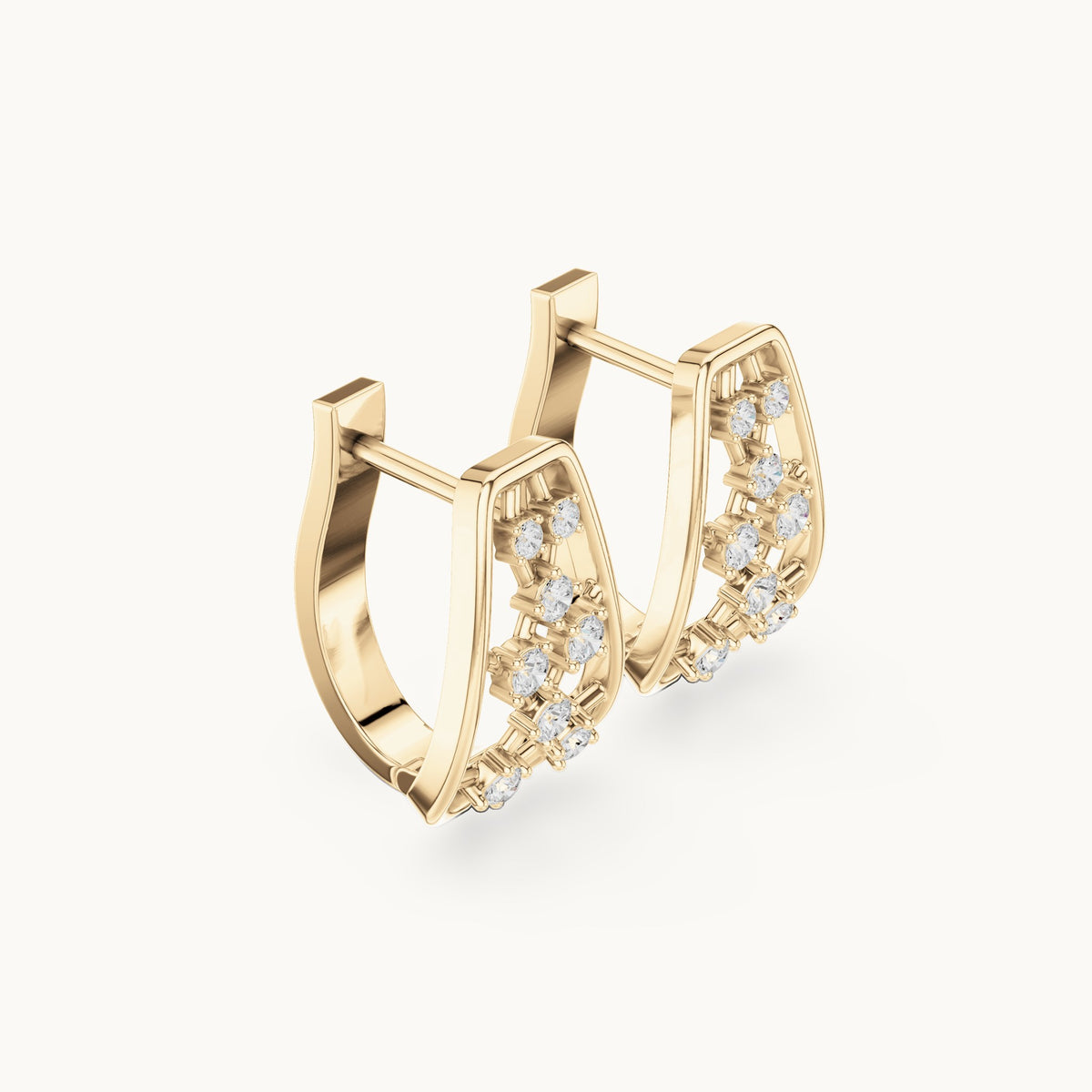 Round lab-grown diamond lattice huggie earrings in yellow gold, 0.334 CT TW, view 1