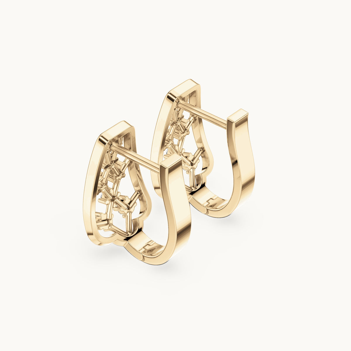 Round lab-grown diamond lattice huggie earrings in yellow gold, 0.334 CT TW, view 2