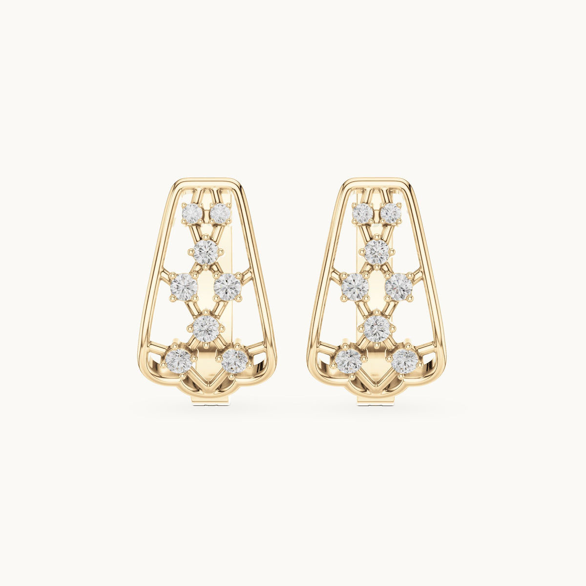 Round lab-grown diamond lattice huggie earrings in yellow gold, 0.334 CT TW, view 4
