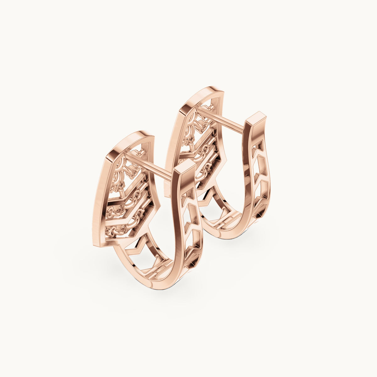 Round lab-grown diamond feather pave huggie earrings in rose gold, 0.208 CT TW, view 2