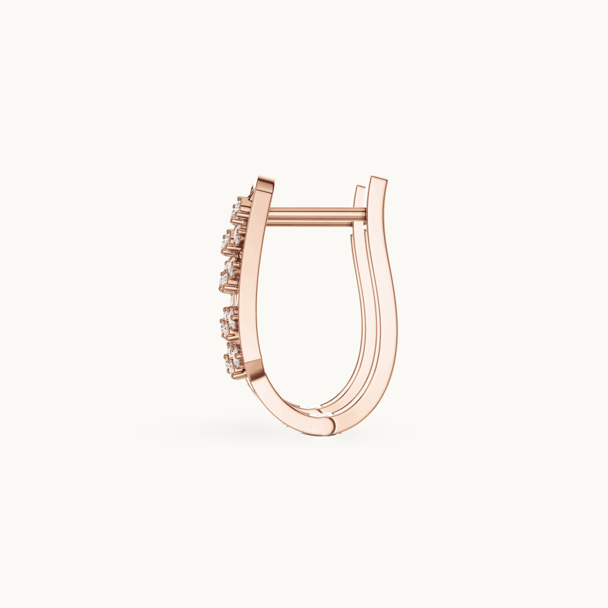 Round lab-grown diamond feather pave huggie earrings in rose gold, 0.208 CT TW, view 3