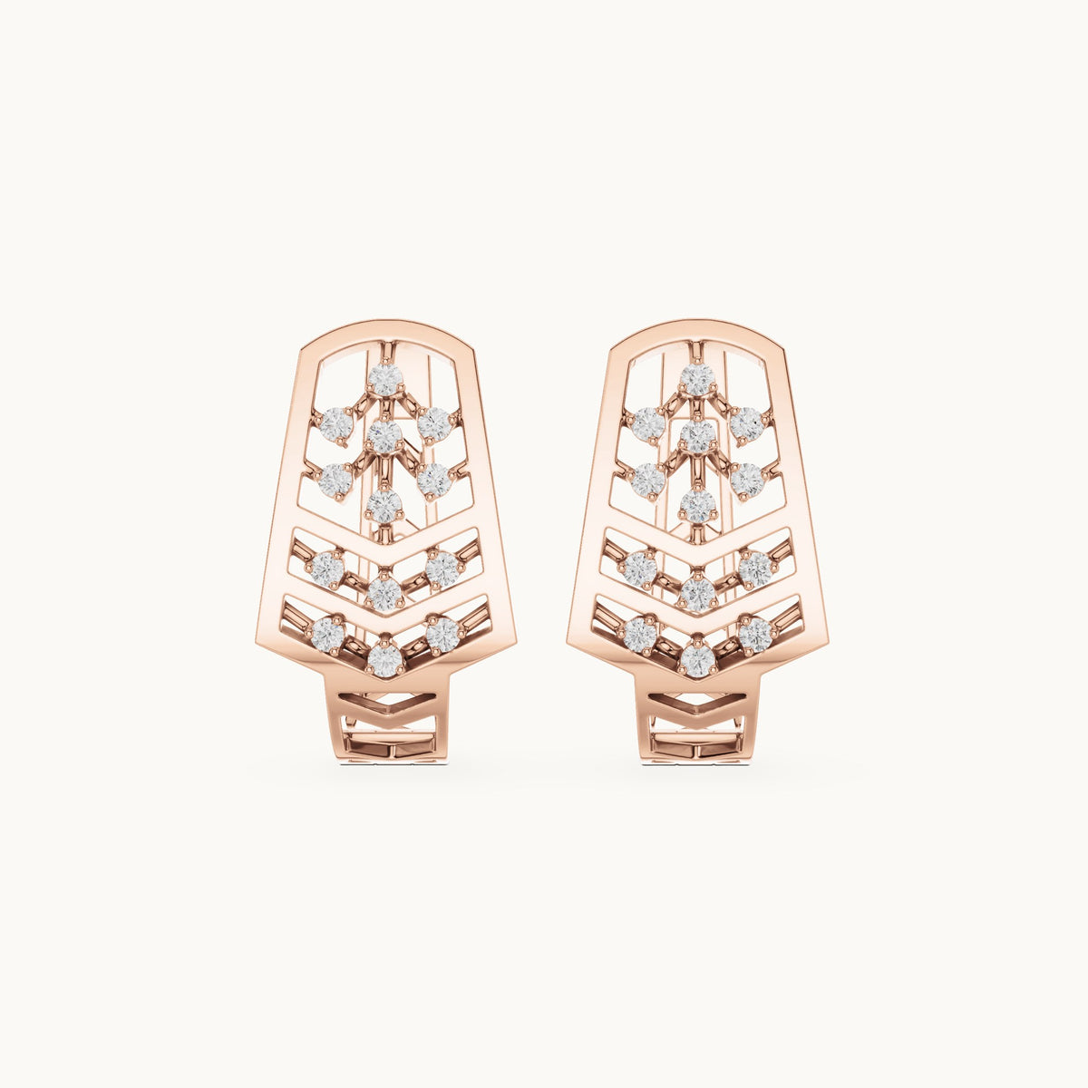Round lab-grown diamond feather pave huggie earrings in rose gold, 0.208 CT TW, view 4