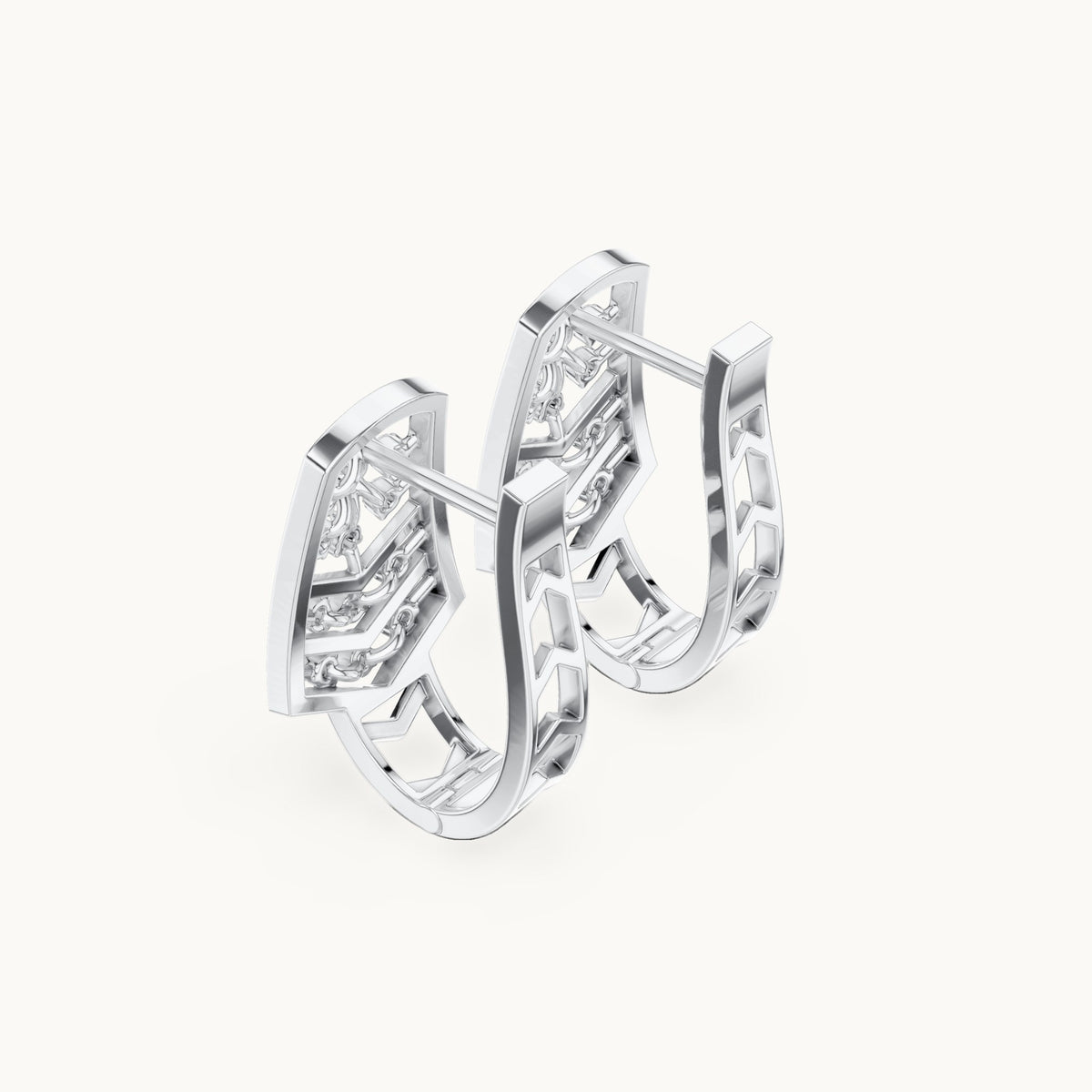 Round lab-grown diamond feather pave huggie earrings in white gold, 0.208 CT TW, view 2