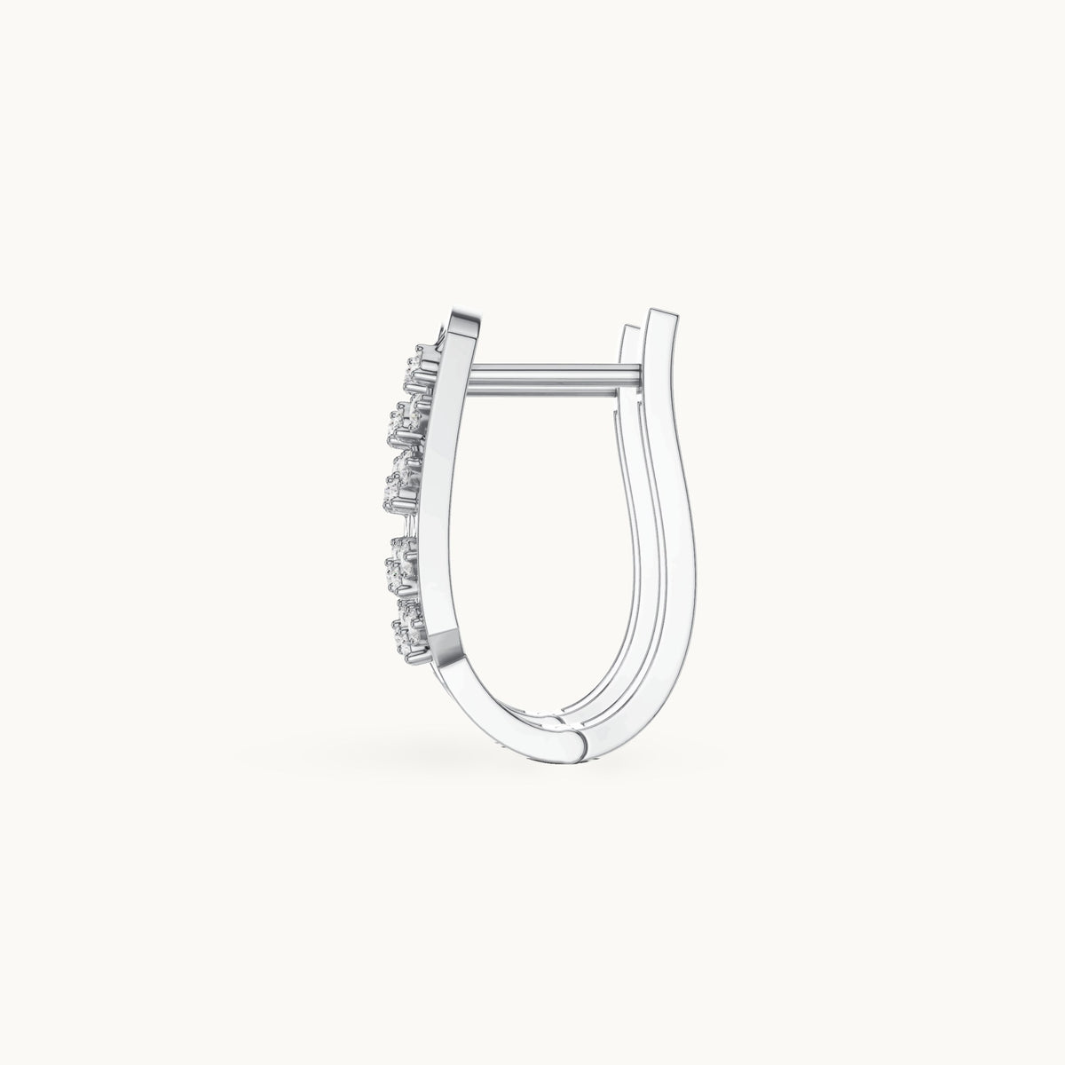 Round lab-grown diamond feather pave huggie earrings in white gold, 0.208 CT TW, view 3
