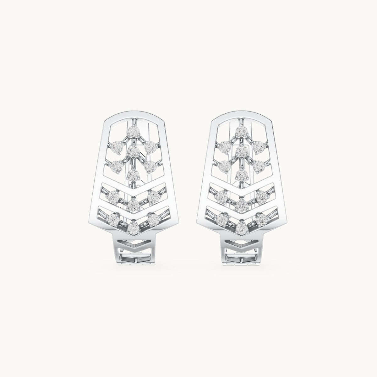 Round lab-grown diamond feather pave huggie earrings in white gold, 0.208 CT TW, view 4