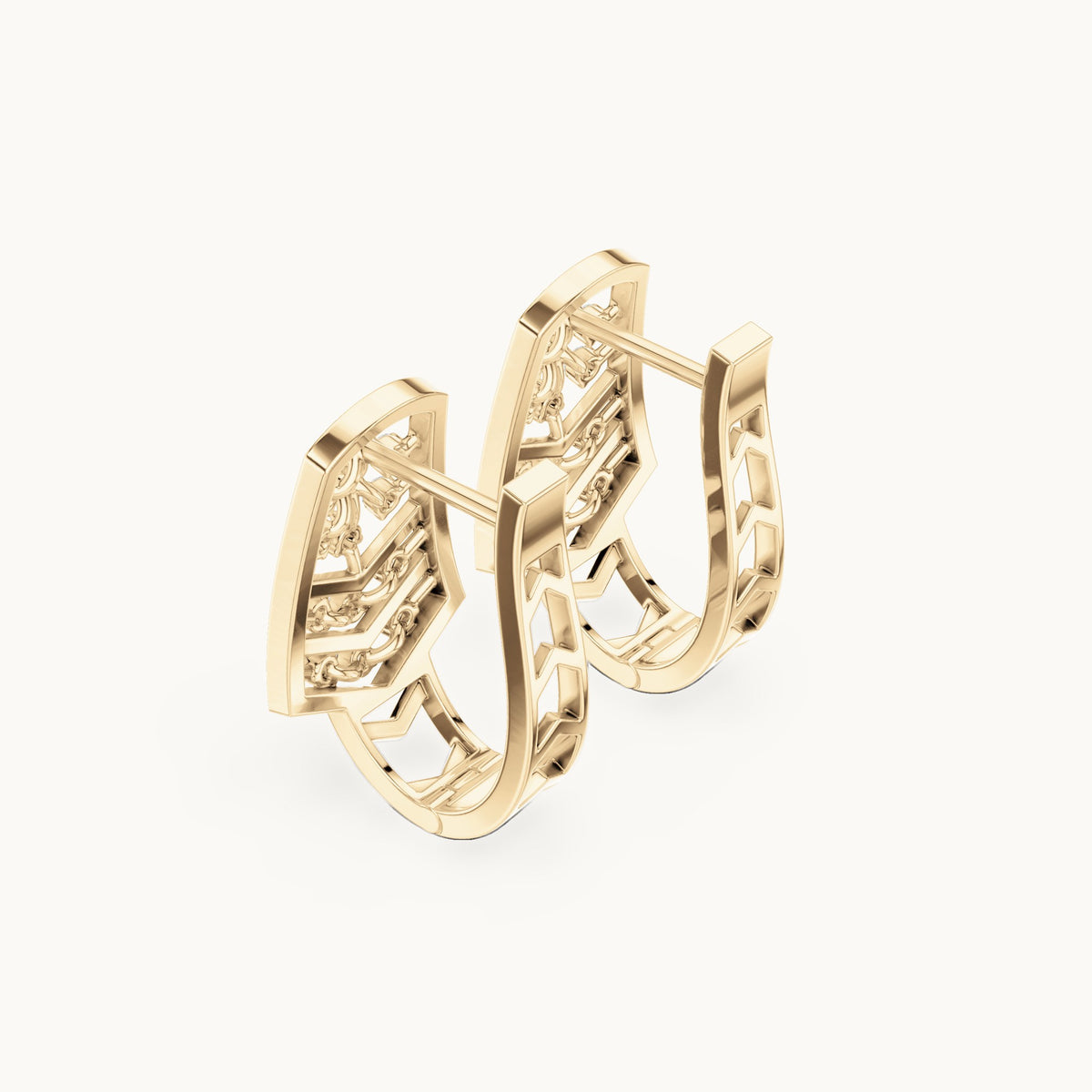 Round lab-grown diamond feather pave huggie earrings in yellow gold, 0.208 CT TW, view 2