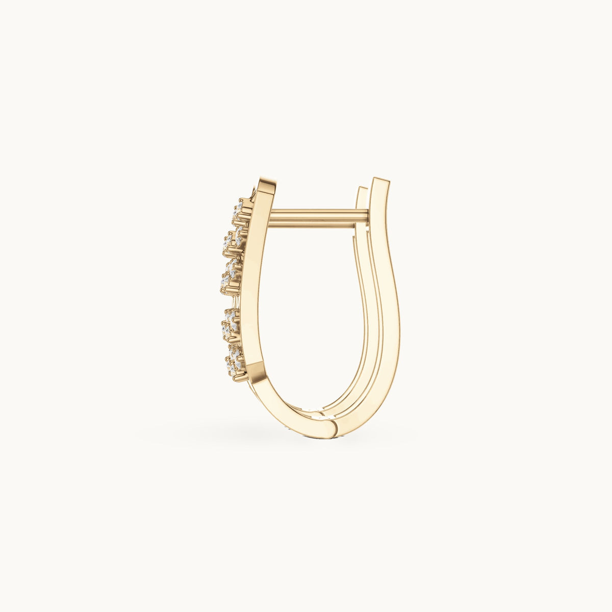 Round lab-grown diamond feather pave huggie earrings in yellow gold, 0.208 CT TW, view 3