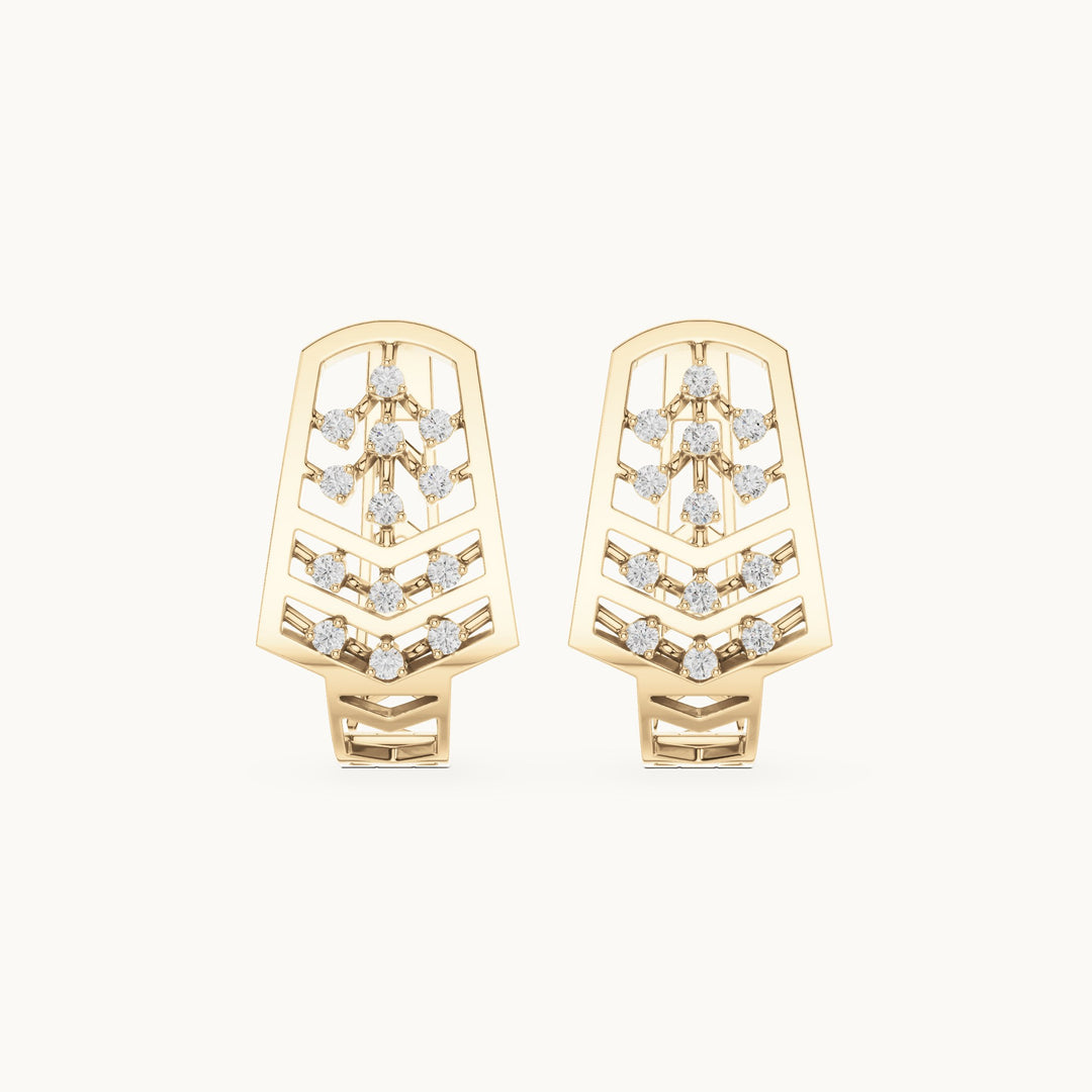 Round lab-grown diamond feather pave huggie earrings in yellow gold, 0.208 CT TW, view 4